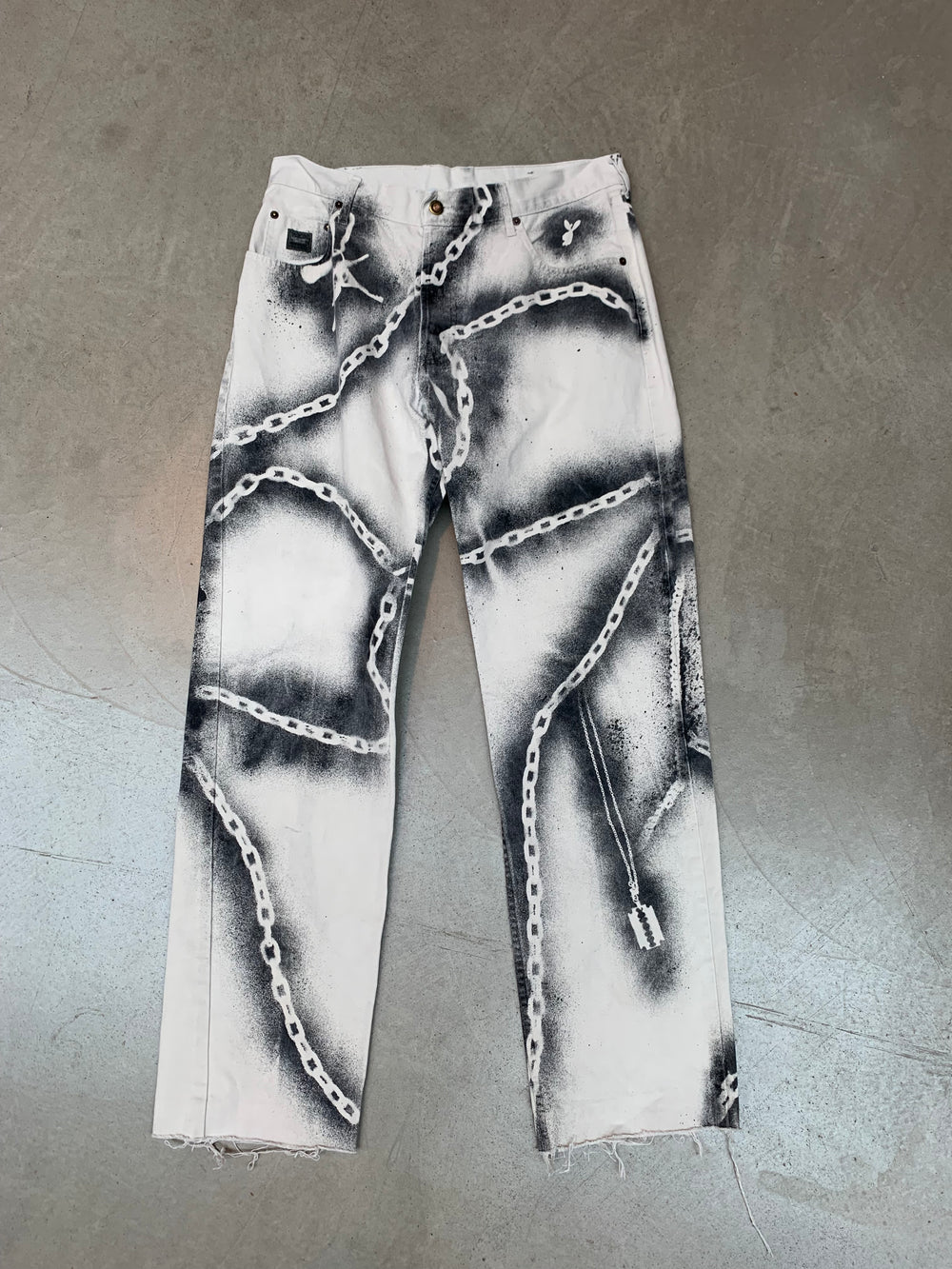 Handmade Women XL White Black Spray Painted Pants