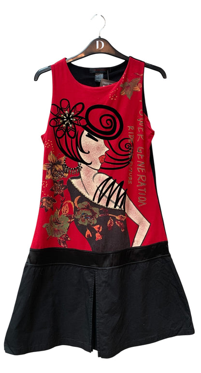 Custo Barcelona Beaded Graphic Sleeveless Dress