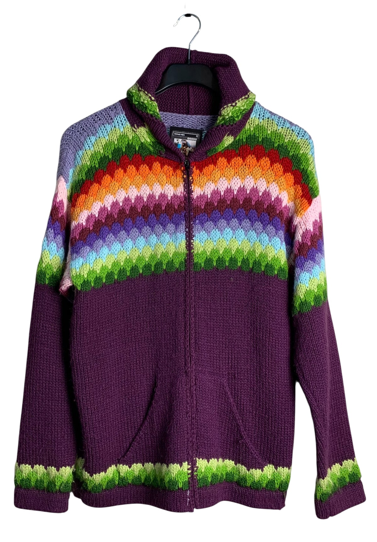 Y2K Rainbow Fair Isle Zip-Up Cardigan
