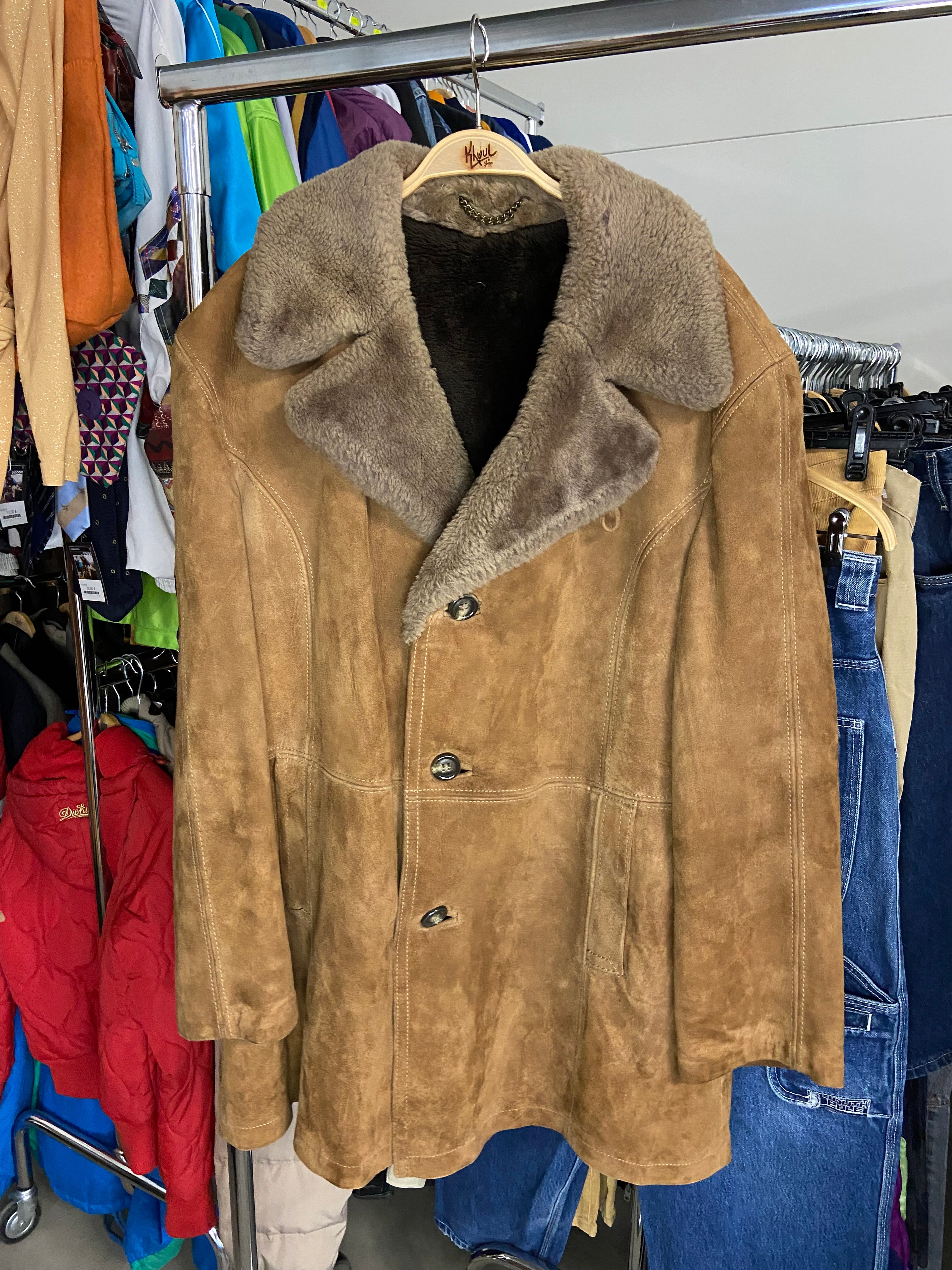 Vintage Borg Brown Long Coat Buttoned Dubloncas L Mens