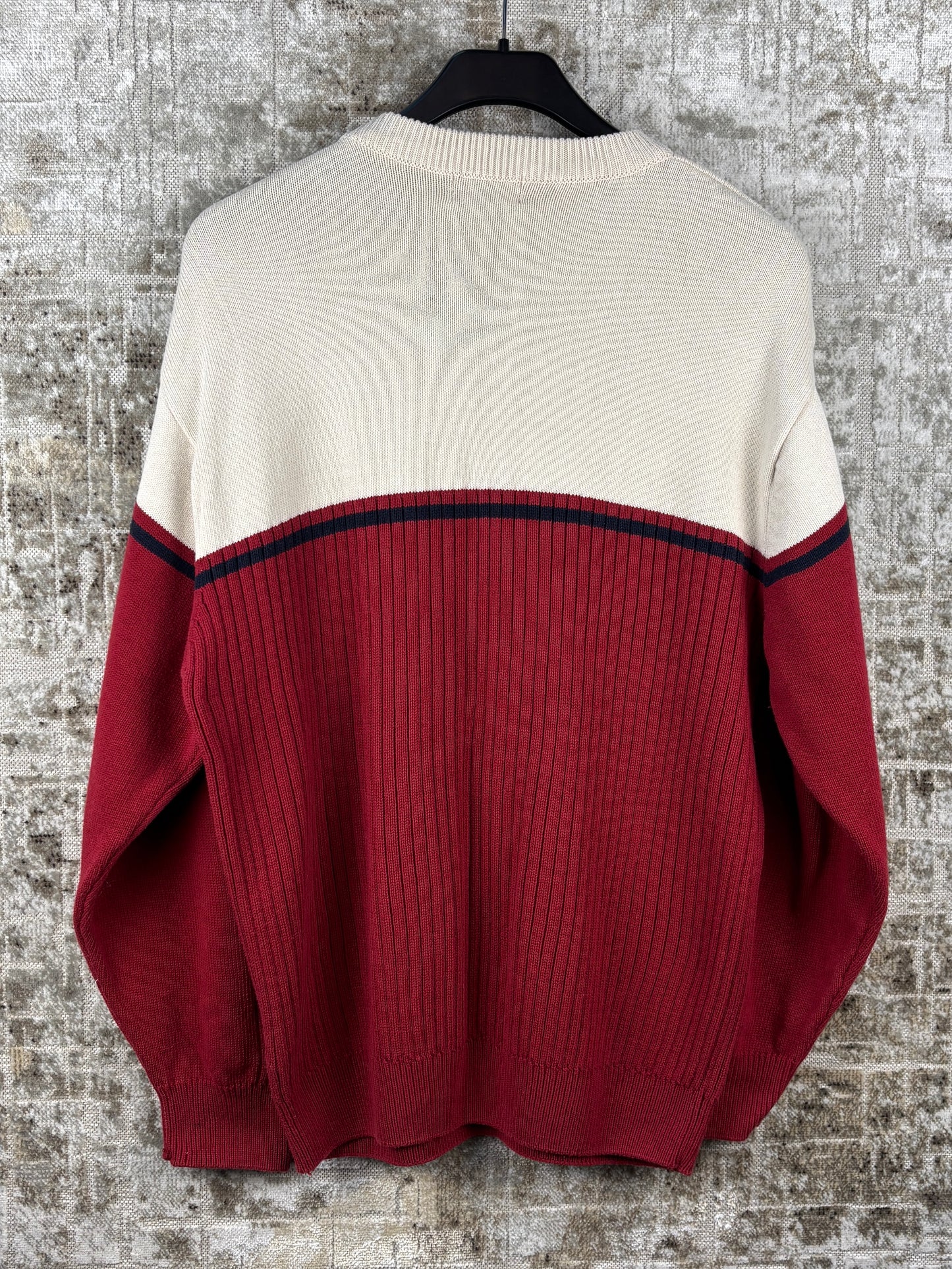 Mens Vintage Cream Red Knit Sweater