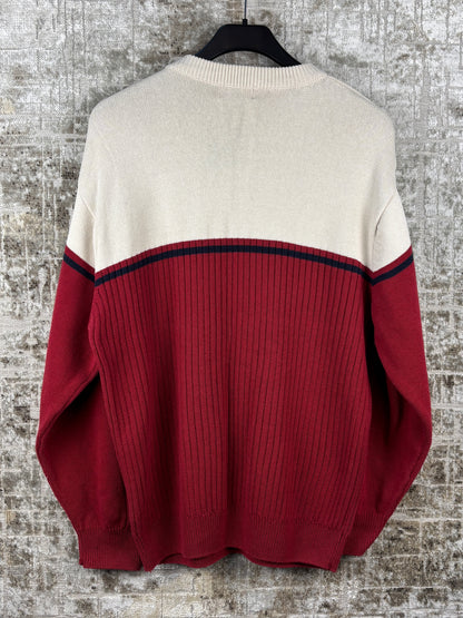 Mens Vintage Cream Red Knit Sweater