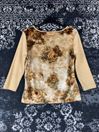 Women's Y2K Vintage Beige Velvet Longsleeve Top