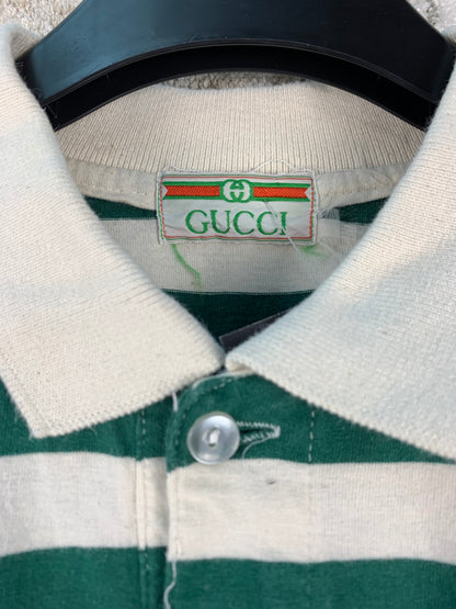 Men's Vintage Gucci Green White Striped Polo Shirt