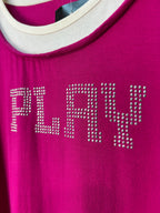 Blue. Y2K "PLAY" Rhinestone Long Sleeve Top