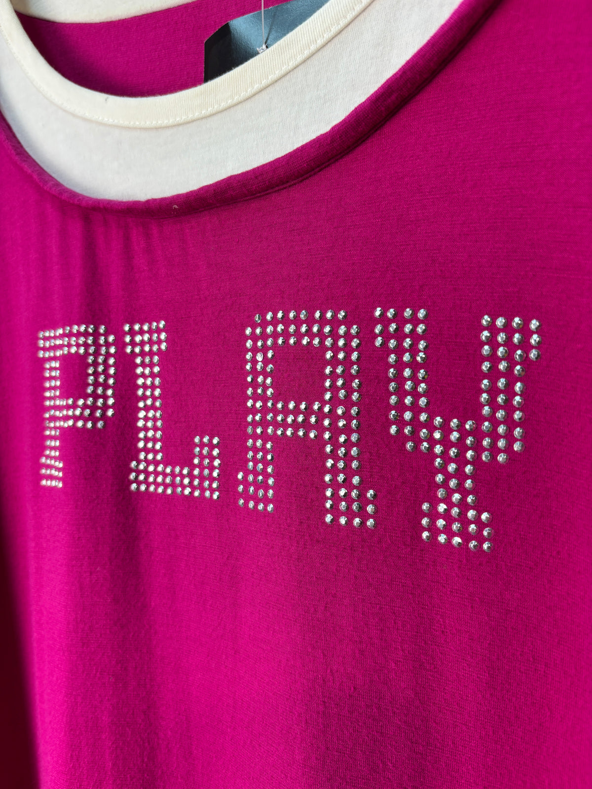 Blue. Y2K "PLAY" Rhinestone Long Sleeve Top
