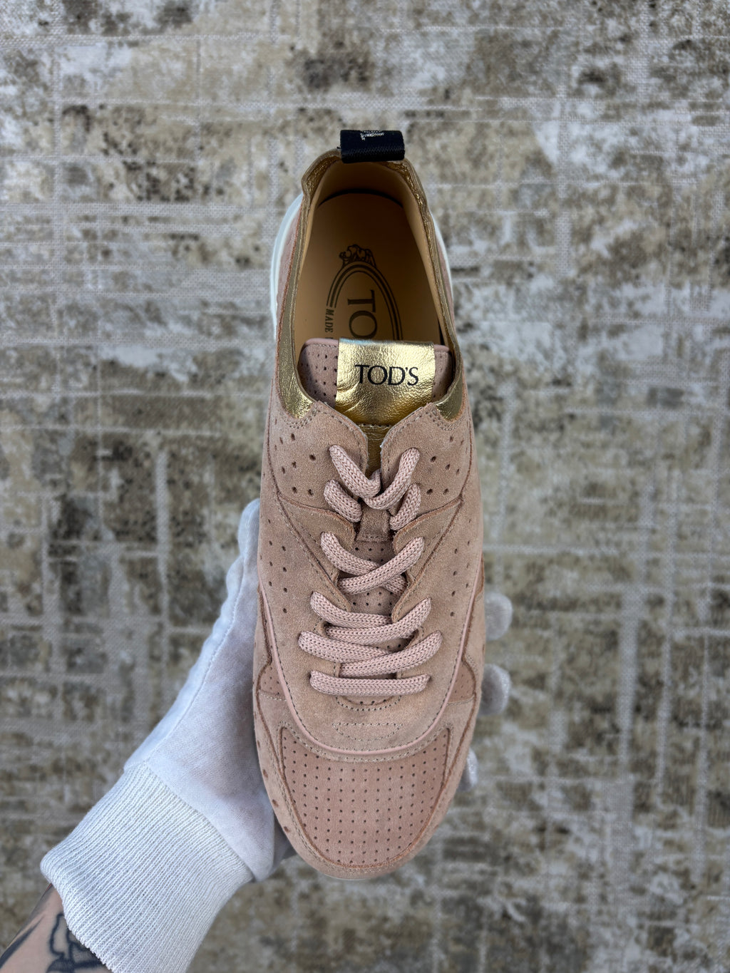 Tod's Women's Pink Suede Perforated Sneakers