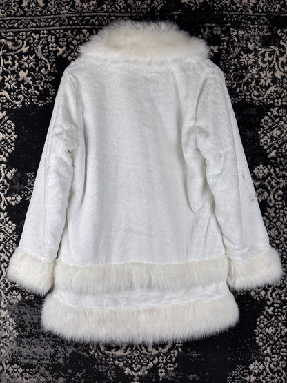 Women's Y2K Style White Soft Faux Fur Coat with Faux Fur Trim