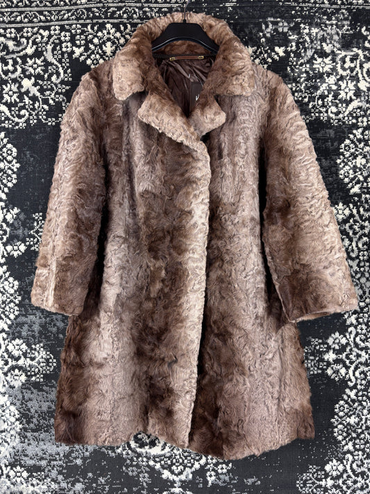 Women's Vintage Brown Toned Genuine Goat Fur Coat