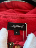 Womens Ed Hardy Red Rhinestone Cropped Zip Hoodie