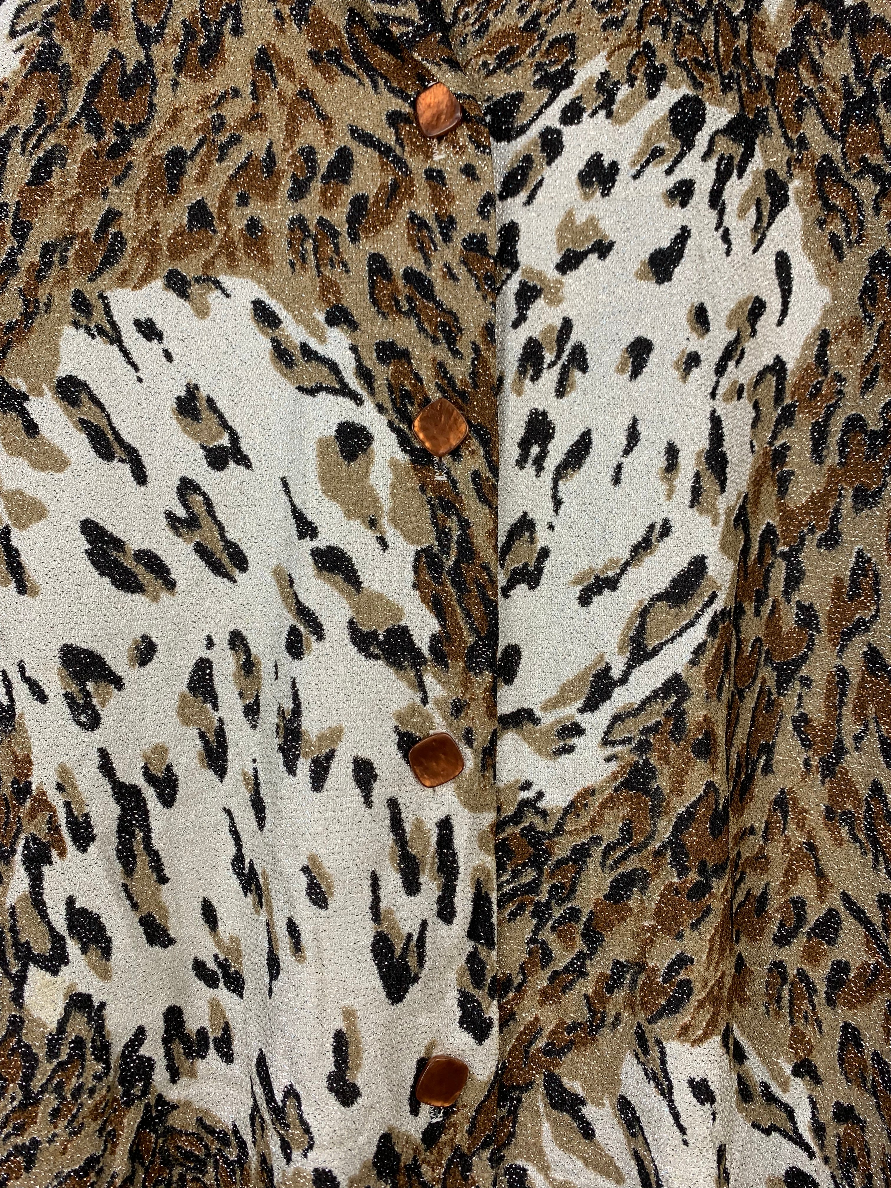 Women's Vintage Leopard Print Shirt Sparkly V Neck Button Up Blouse