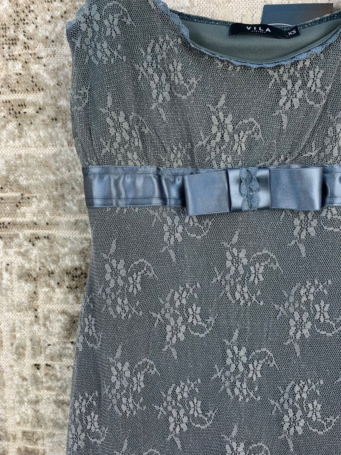 Womens Y2K Silver Lace Dress