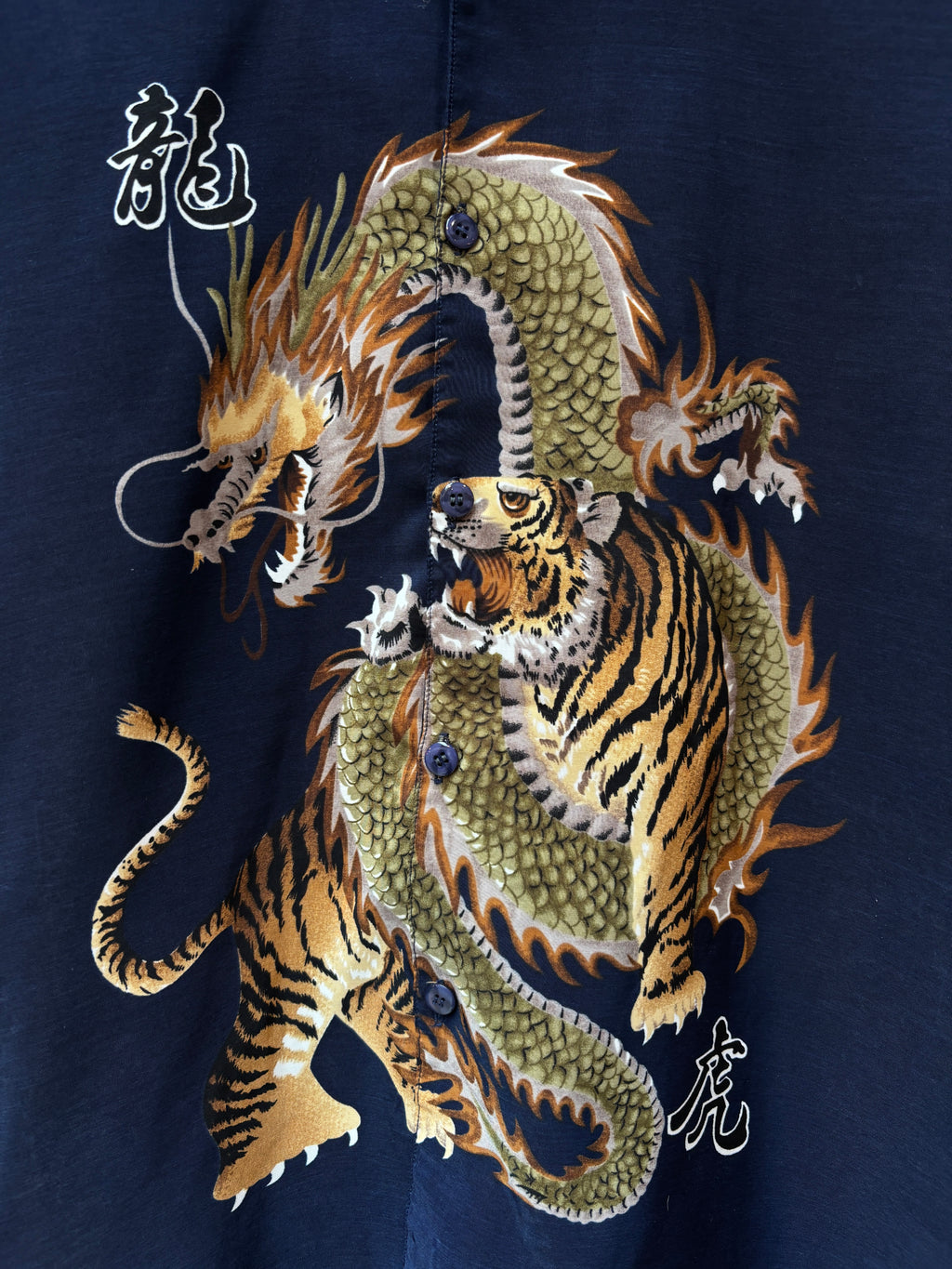 Mens Y2K Relig Dragon and Lion Button Up Shirt