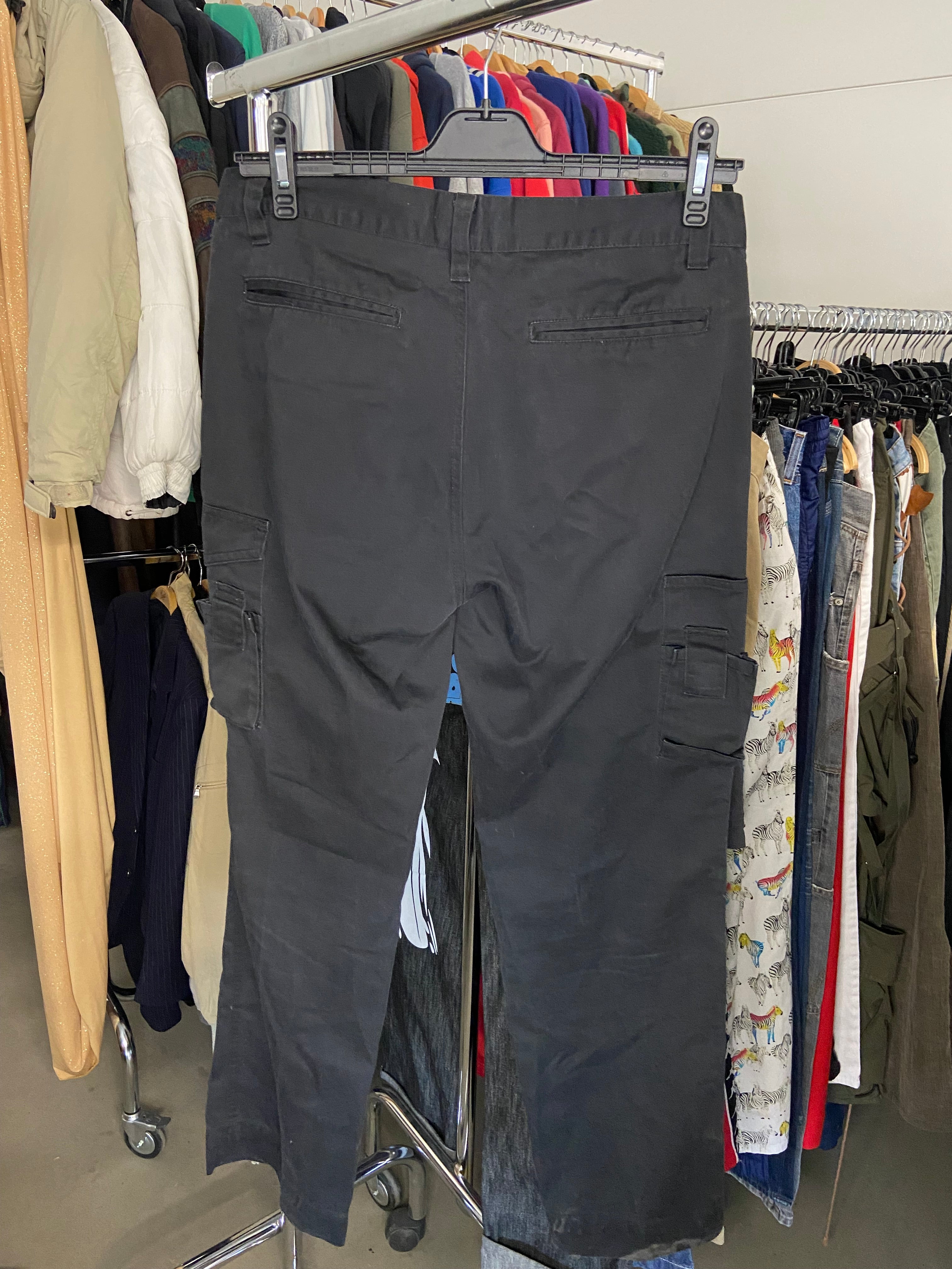 Vintage Cargo Pants Black Mens M Y2K Zip Up Cotton