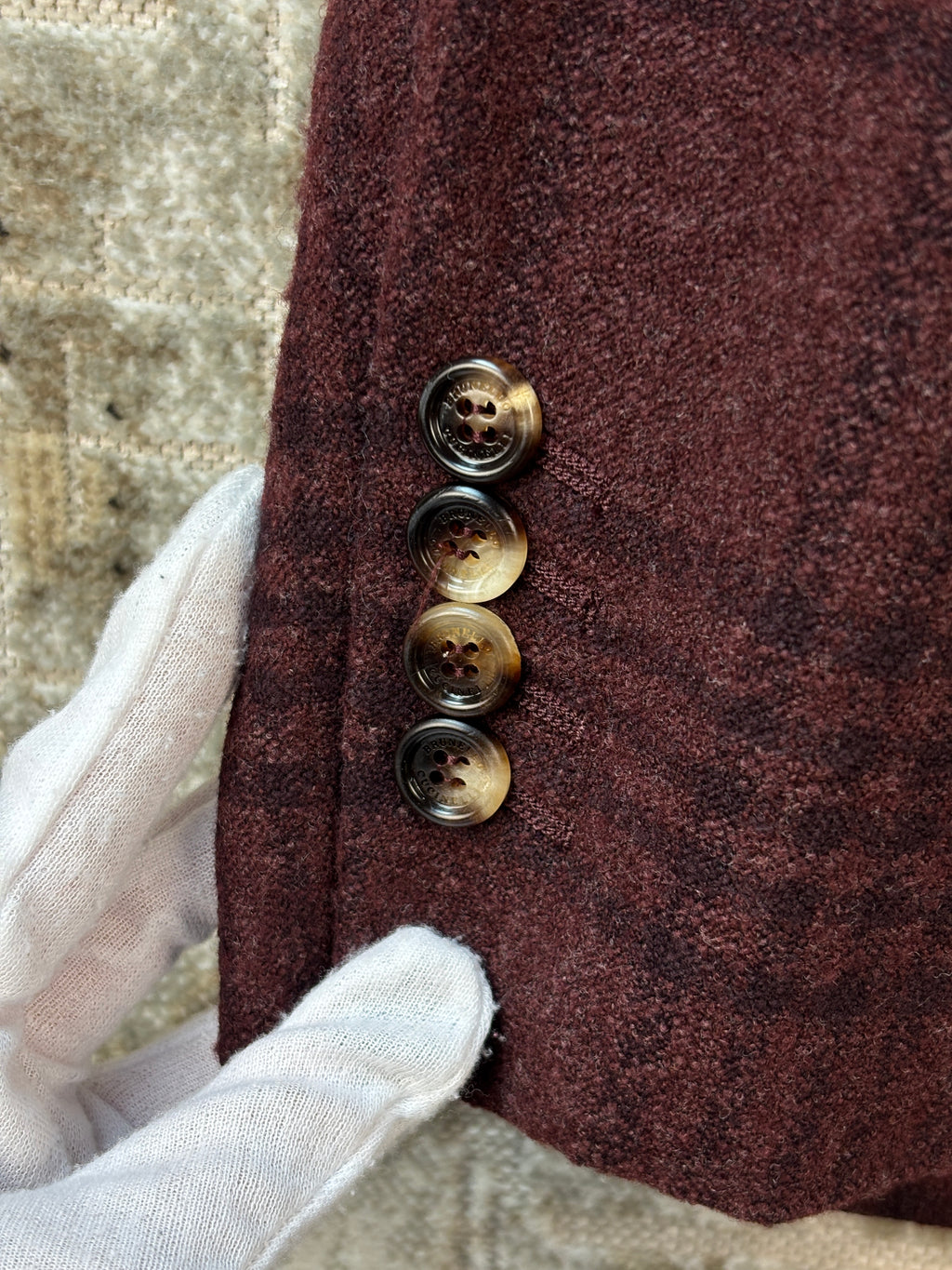 Brunello Cucinelli Plaid Check Burgundy Blazer