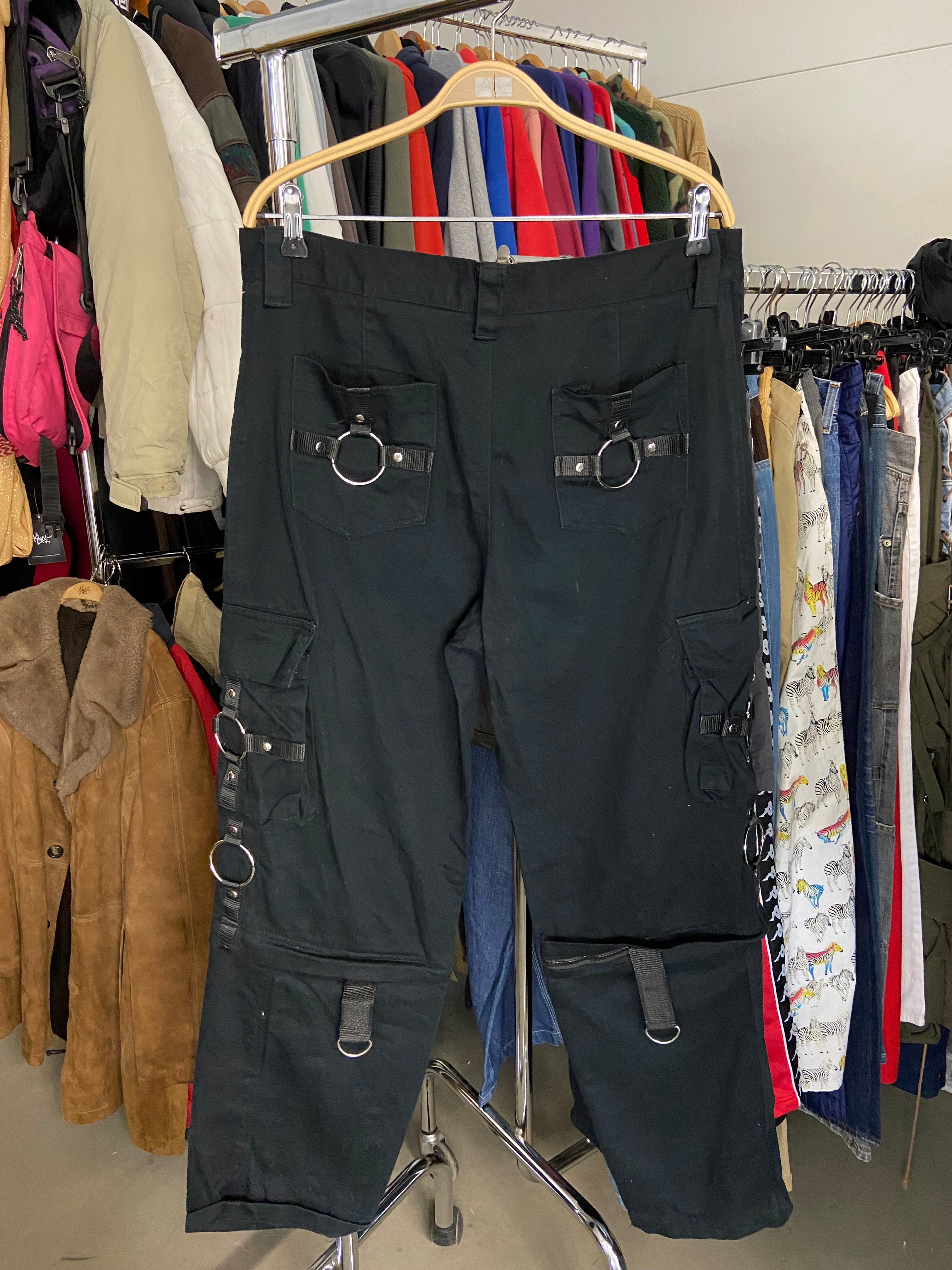 Vintage Cargo Pants Multipocket Black Mens L Y2K Straight