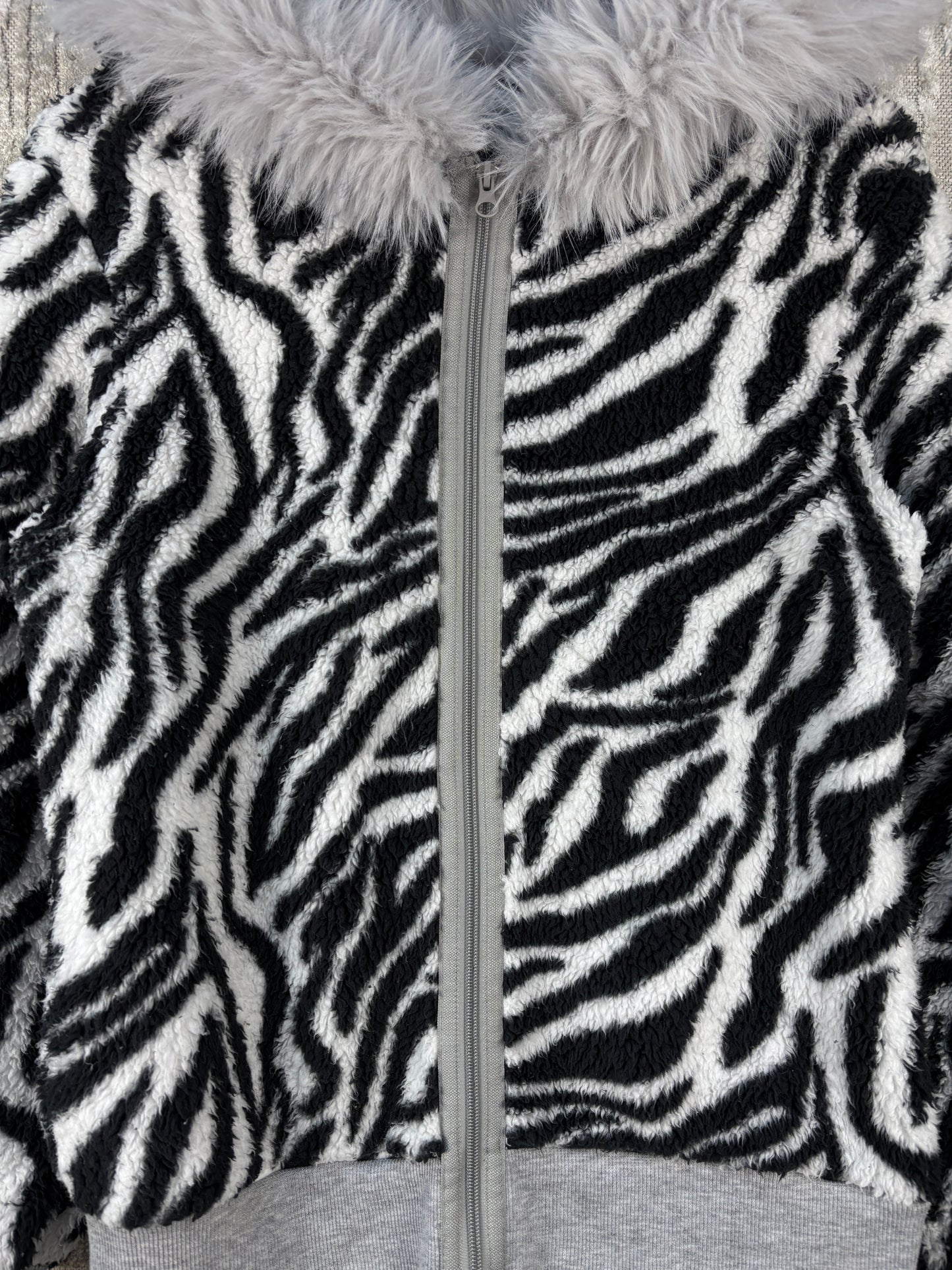 Unisex Y2K Zebra Print Faux Fur Hoodie