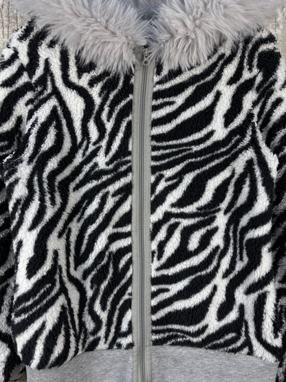 Unisex Y2K Zebra Print Faux Fur Hoodie