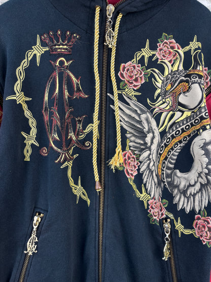Men's Y2K Christian Audigier Black Red Zip Up Hoodie