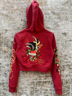 Womens Ed Hardy Red Rhinestone Cropped Zip Hoodie