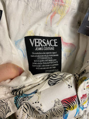 Vintage Versace Zebras Printed Jeans White Womens M Rare