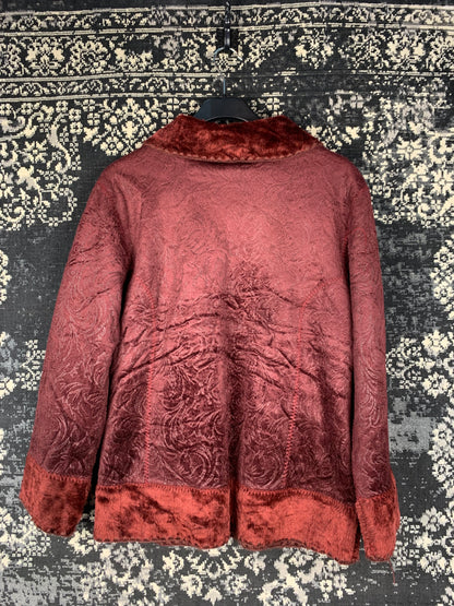 Vintage Style Women's Burgundy Jacket with Floral Texture