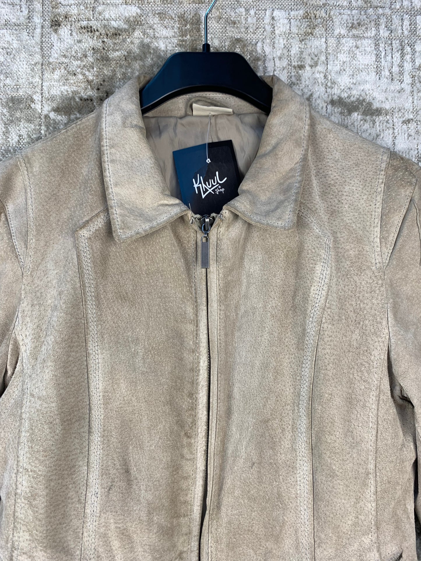 Womens Y2K Vintage Beige Suede Leather Jacket