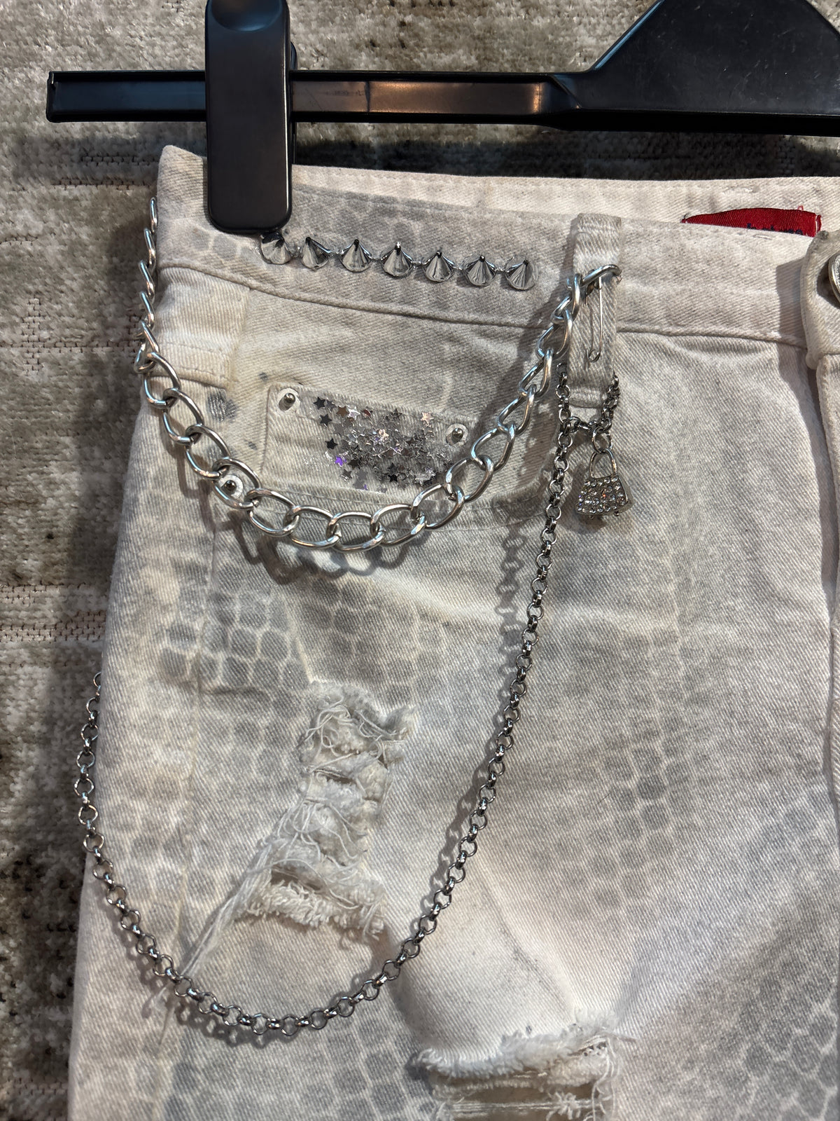 Look at Me Y2K Studded Chain Distressed Denim Mini Skirt