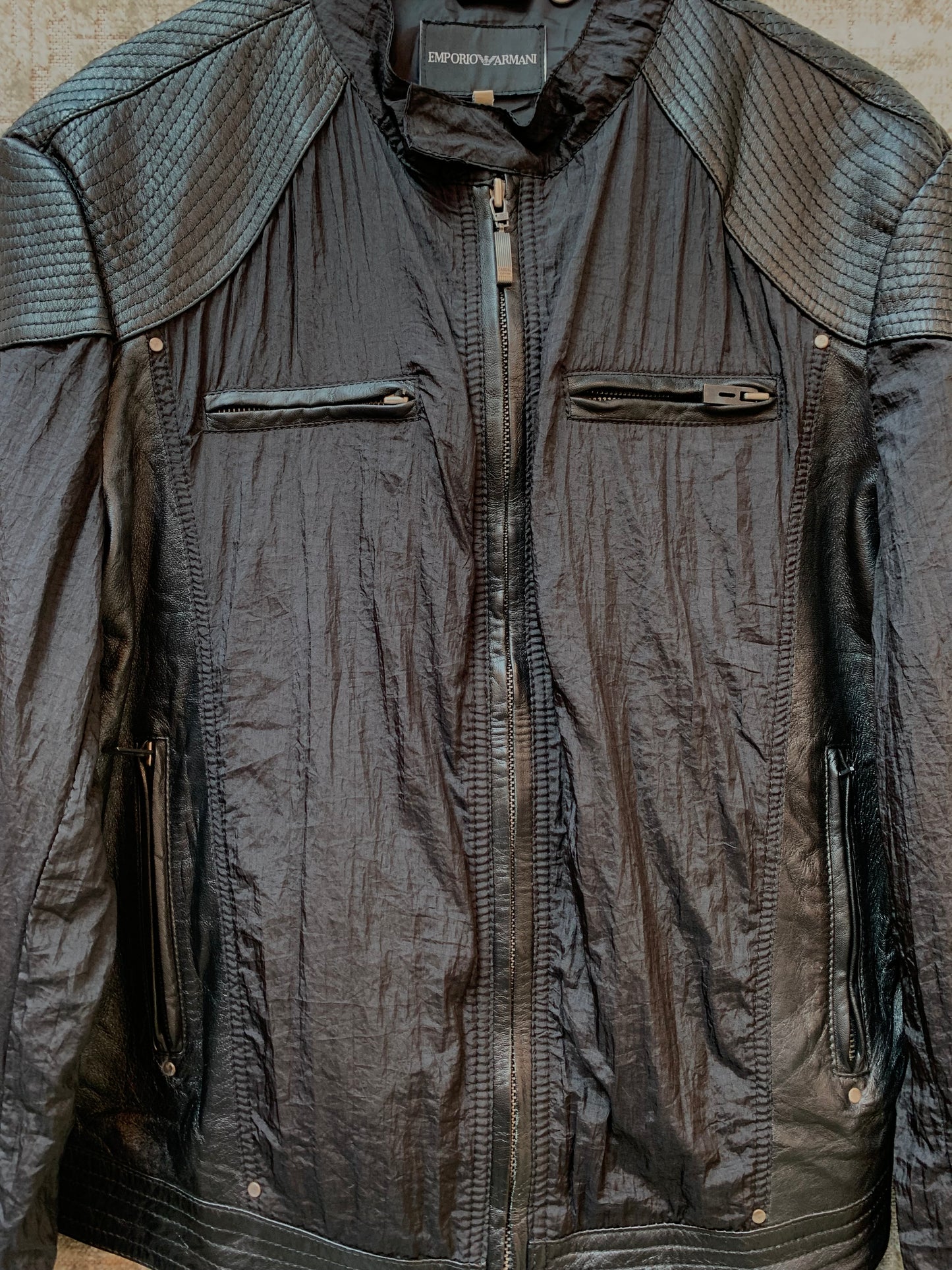 Emporio Armani Leather-Trim Biker Jacket