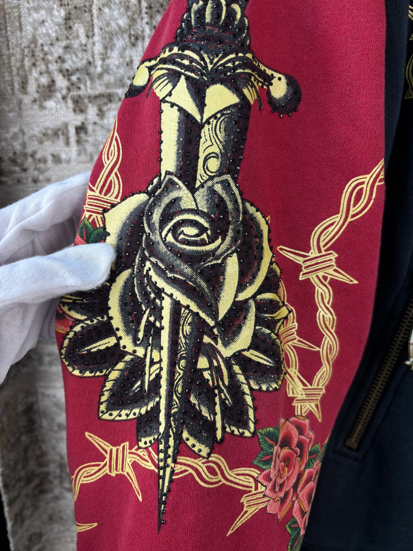Men's Y2K Christian Audigier Black Red Zip Up Hoodie