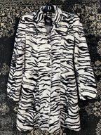 Womens Y2K Zebra Pattern Faux Fur Coat