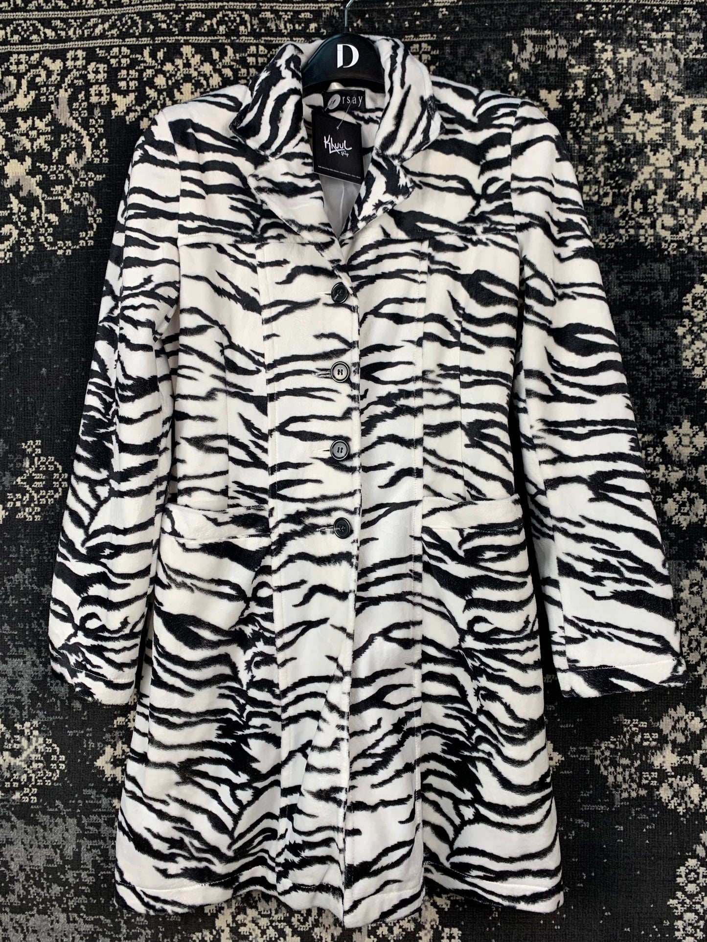 Womens Y2K Zebra Pattern Faux Fur Coat