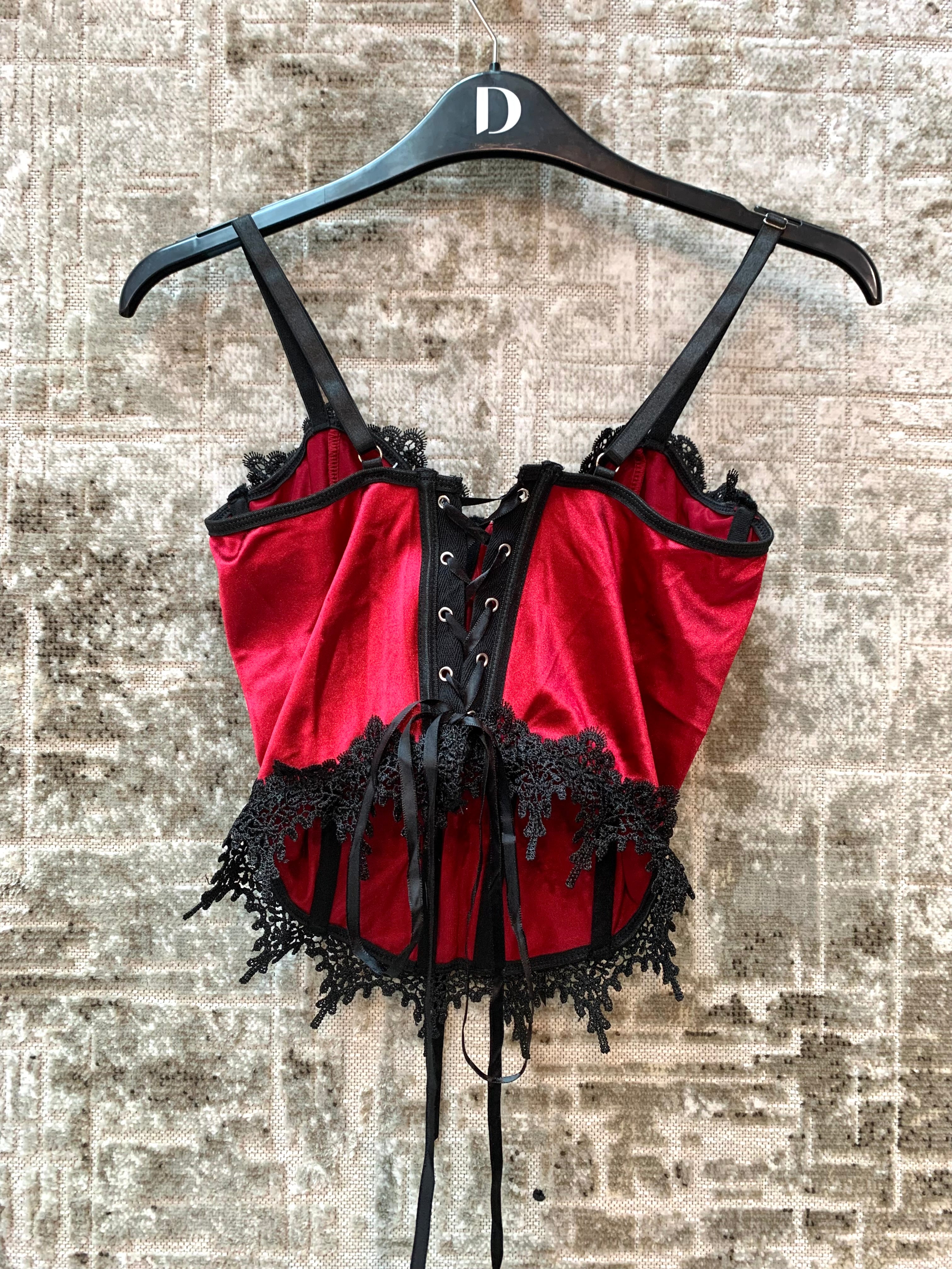 Red Satin Lace-Up Corset Top