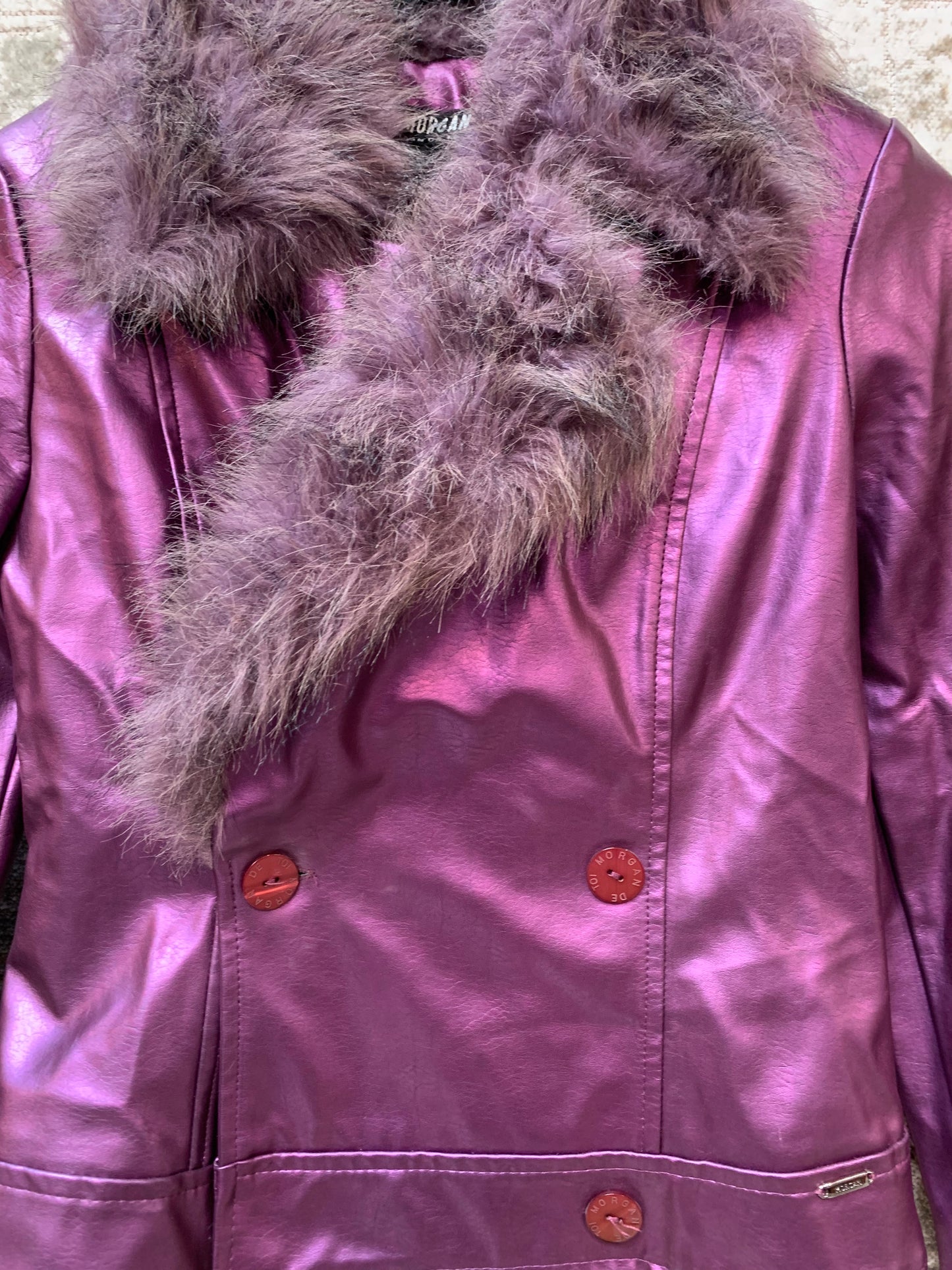 Morgan de Toi Y2K Metallic Faux Fur Collar Jacket