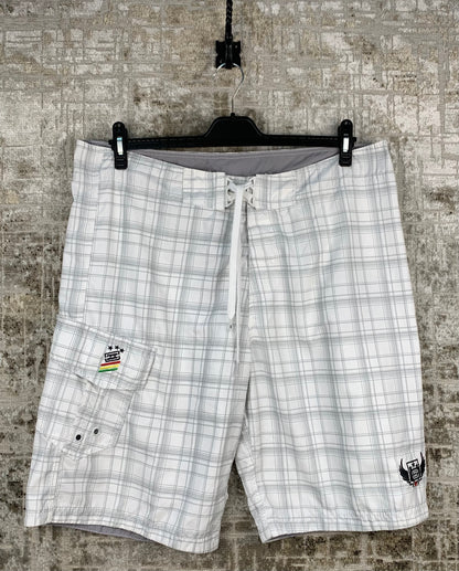 BillaBong White Gray Plaid Print Shorts