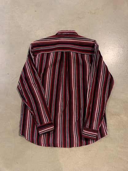 "SPEED jeans" Red, White, Black and Grey Striped Long Sleeve Button Up Shirt