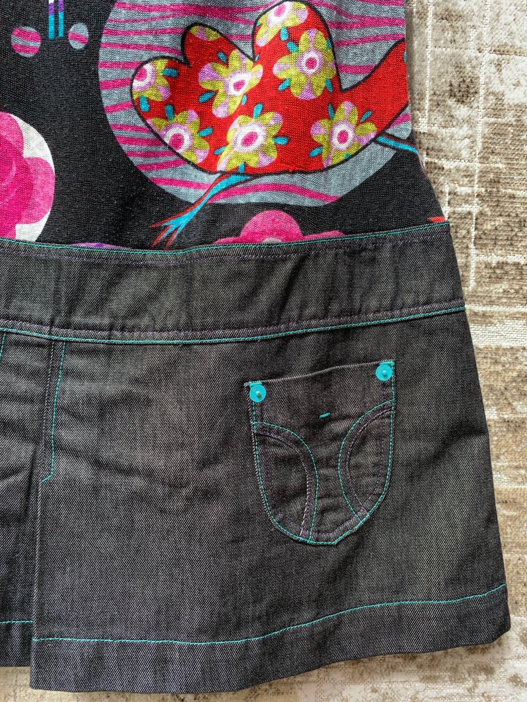 Custo Barcelona Floral Bird Denim Dress