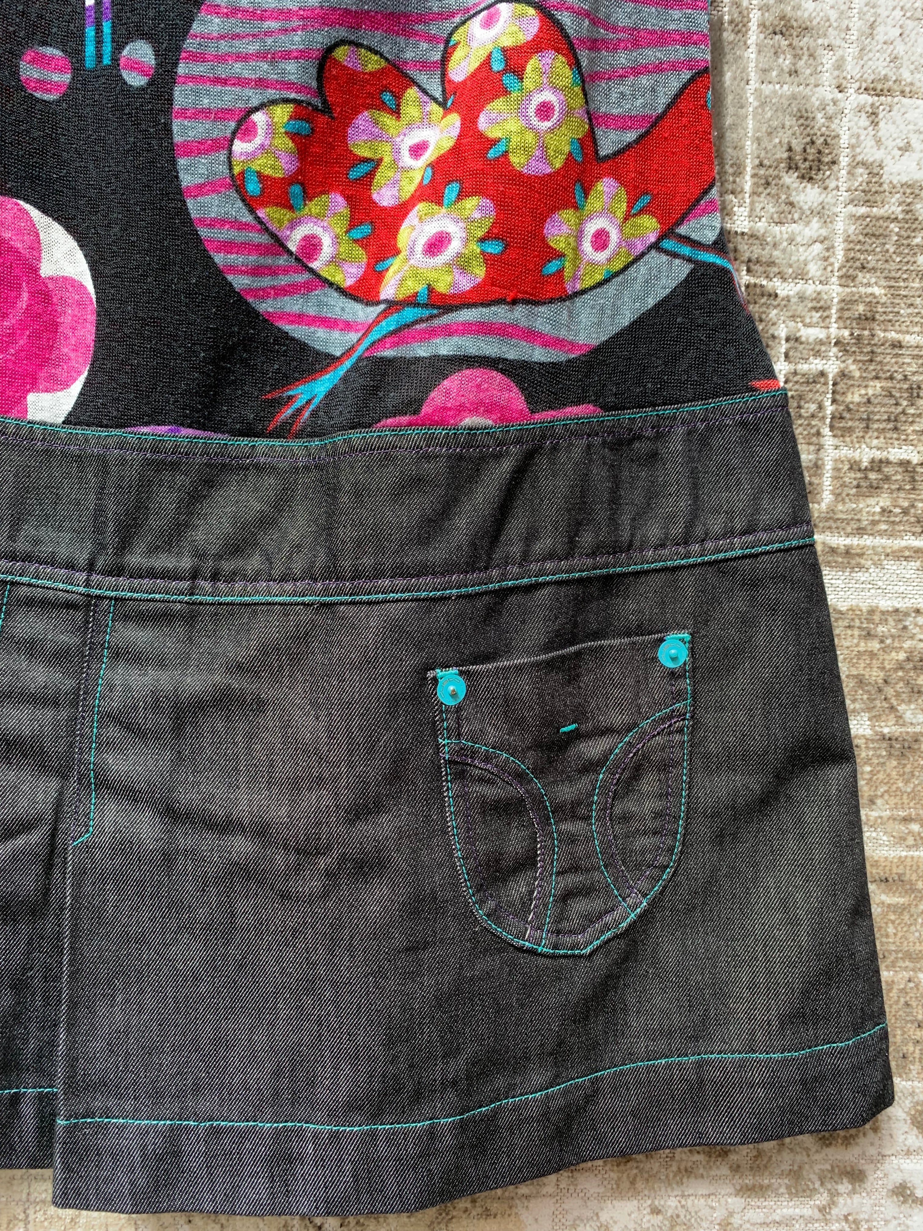 Custo Barcelona Floral Bird Denim Dress