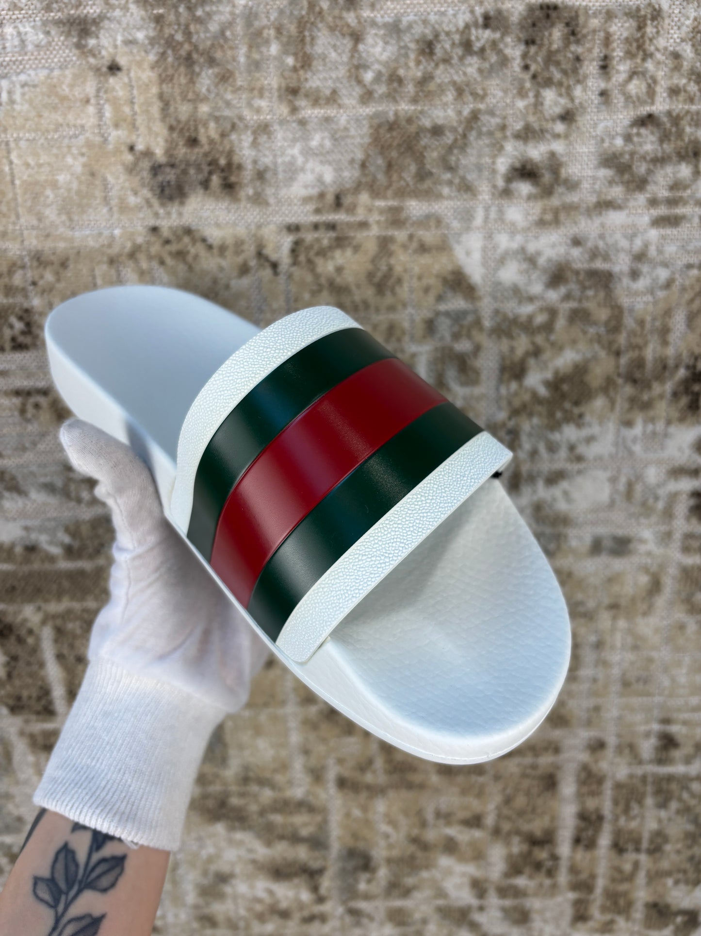 Gucci Men’s Web Rubber Slide Sandals