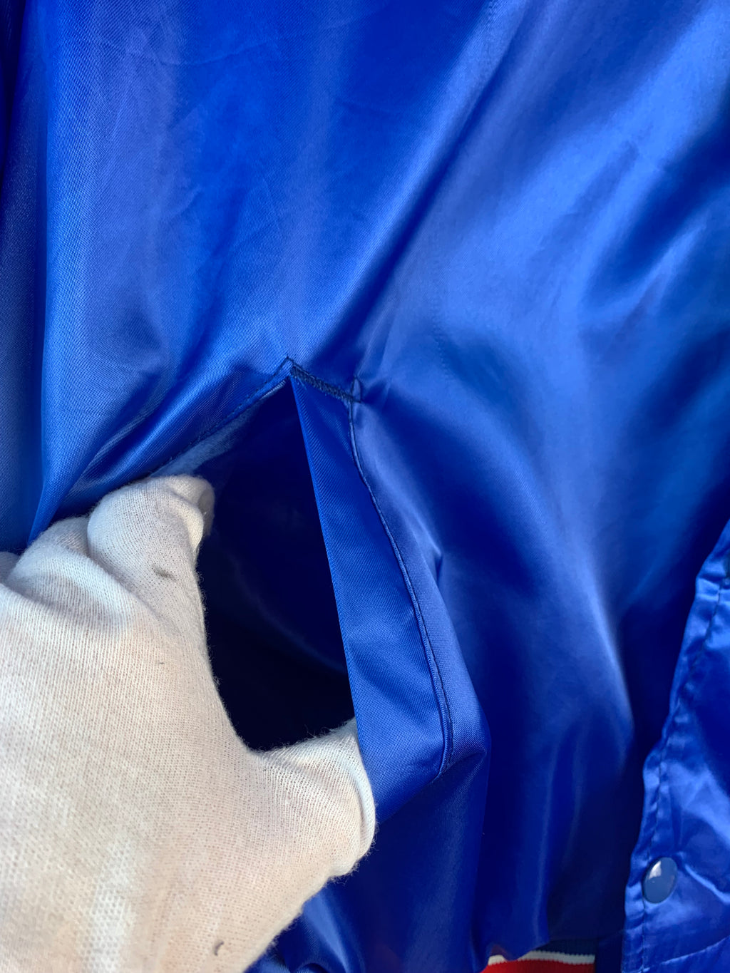Mens True Vintage 1960s Blue Satin Teams USA Bomber Jacket