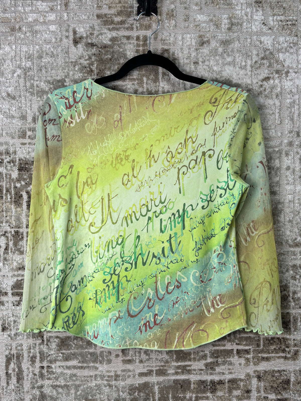 Y2K Script Print Mesh Longsleeve Top
