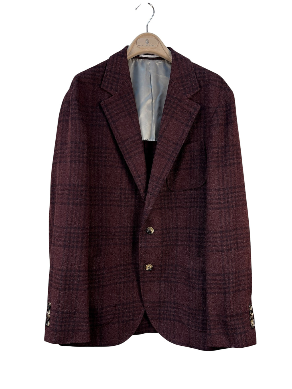 Brunello Cucinelli Plaid Check Burgundy Blazer