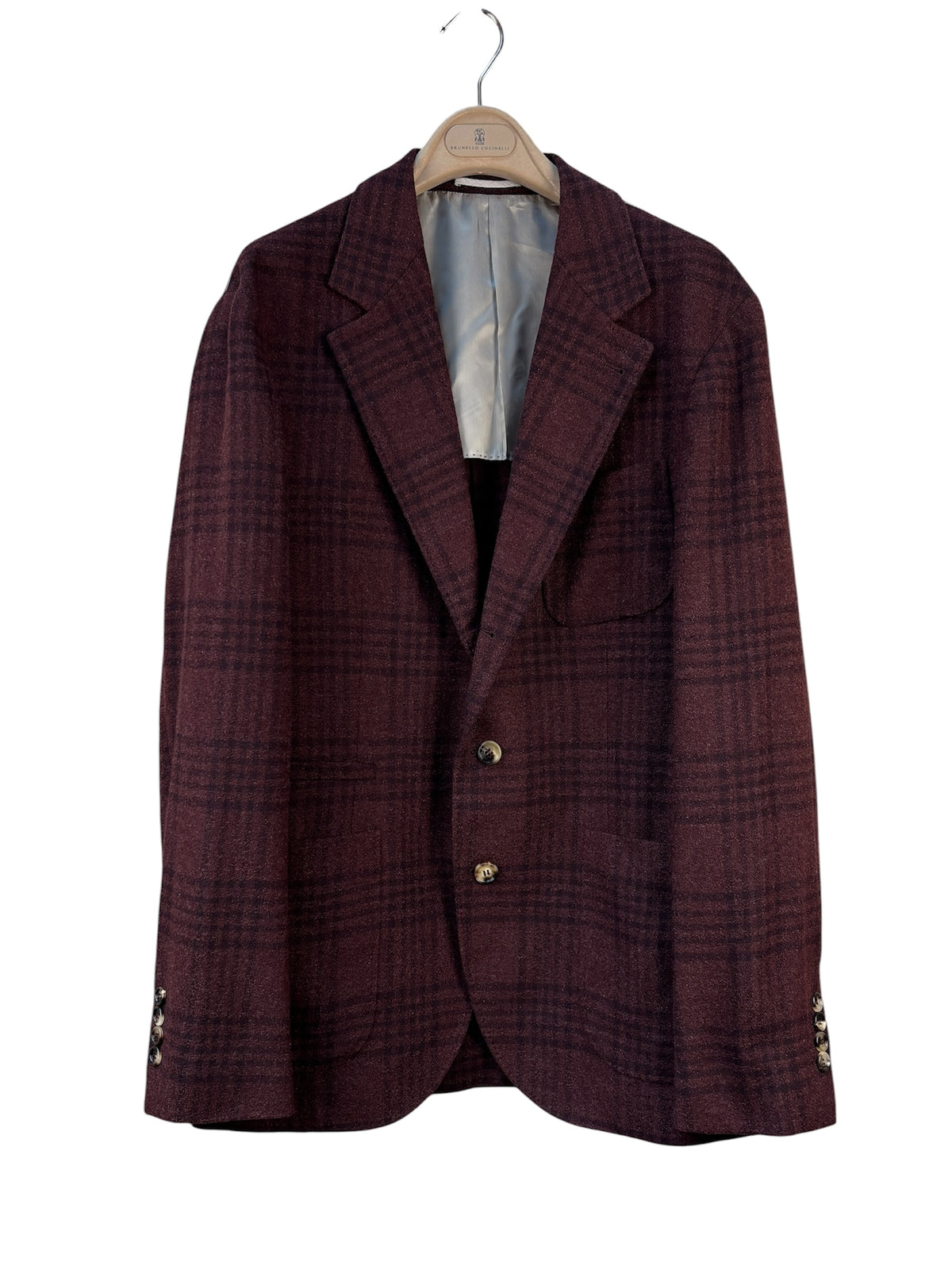 Brunello Cucinelli Plaid Check Burgundy Blazer