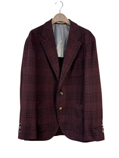 Brunello Cucinelli Plaid Check Burgundy Blazer
