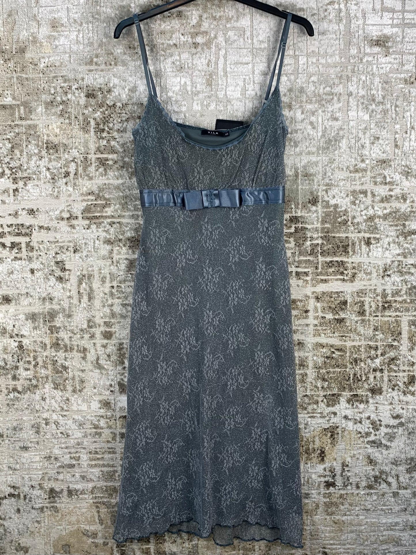 Womens Y2K Silver Lace Dress