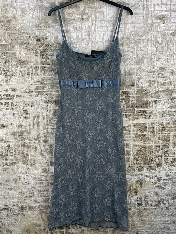 Womens Y2K Silver Lace Dress