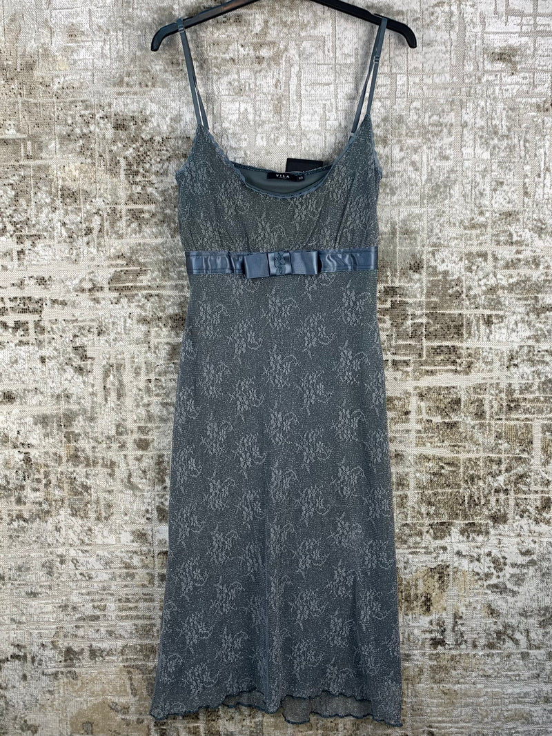 Womens Y2K Silver Lace Dress