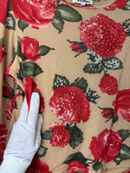 Yorn Y2K Beaded Rose Print Mesh Top