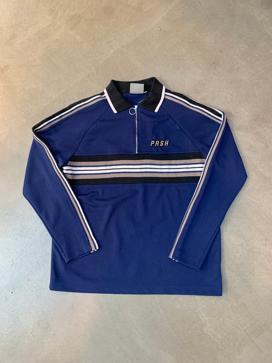 PASH Vintage Striped Half Zip Polo Long Sleeve Shirt
