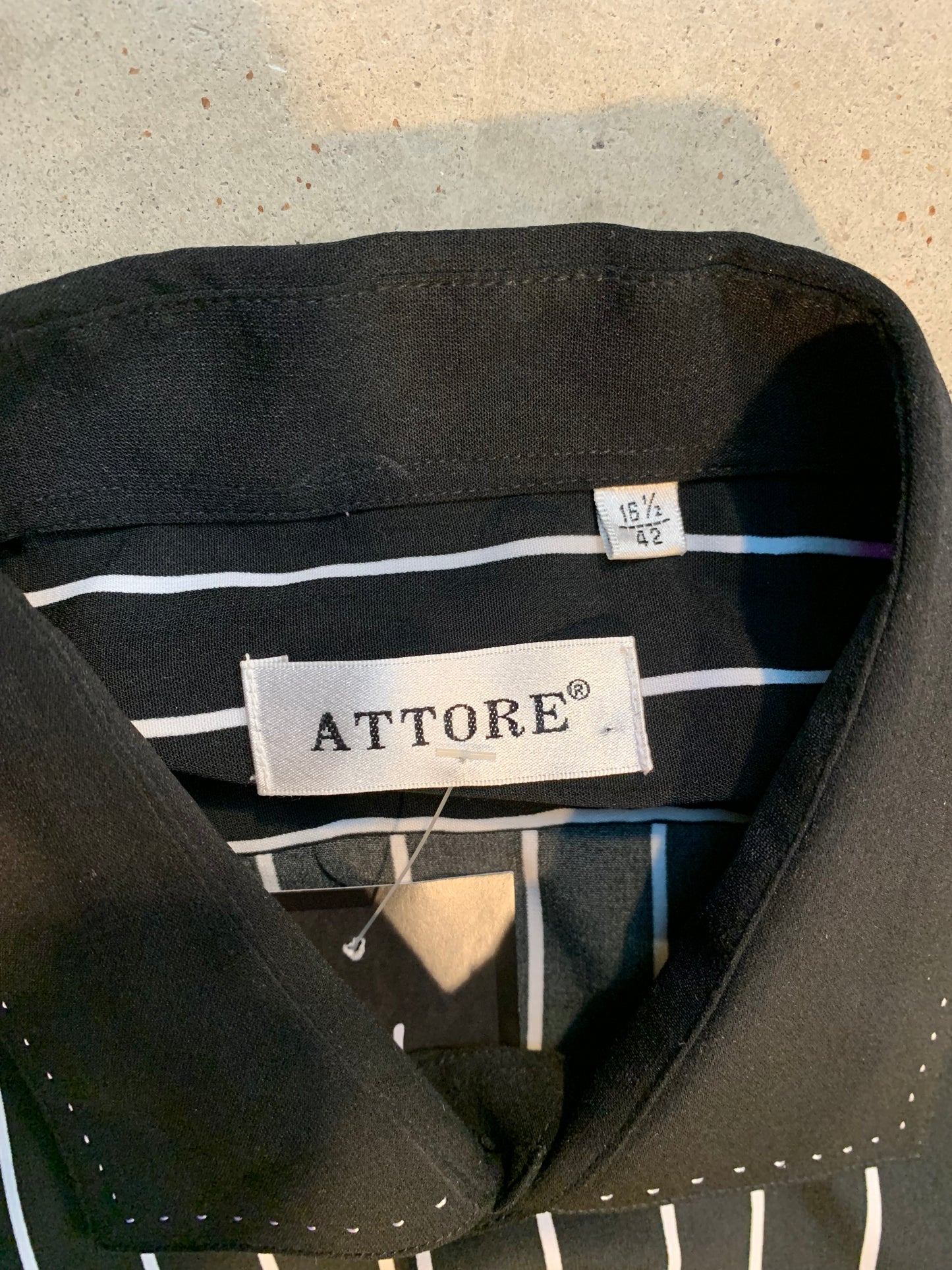 Vintage “ATTORE” Black White Striped Dress Shirt